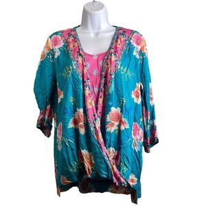 Tolani Collection Women’s Floral Blouse Top Size M Boho Flowy Lagenlook Artsy